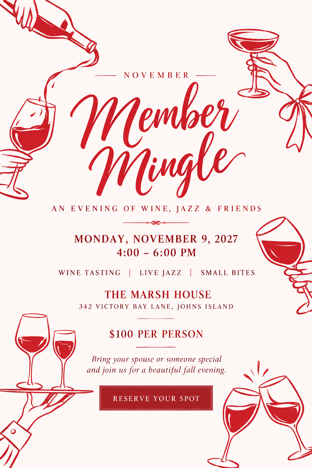 burgundy member mingle wine invitation